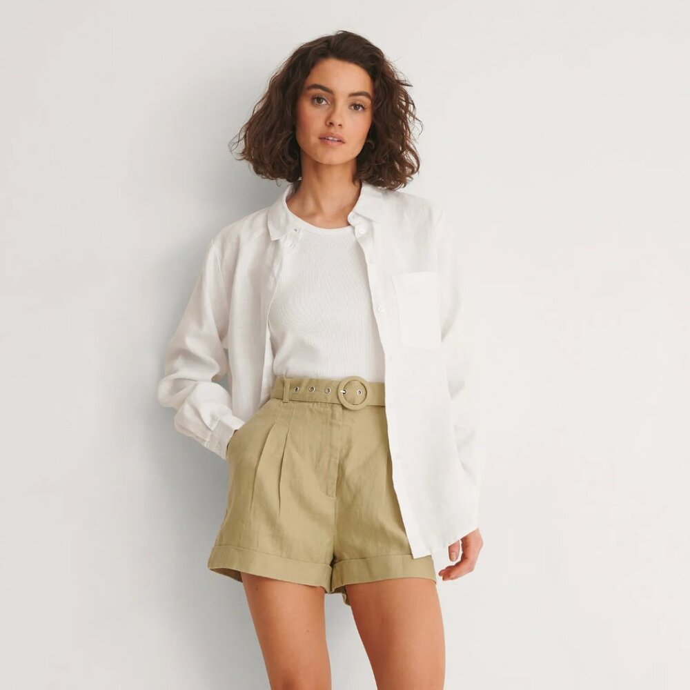 NA-KD Highwaist Belted Linen Shorts